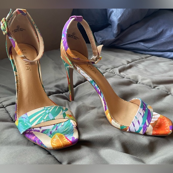 Liliana Shoes - Liliana Multicolor Floral Strappy Heels